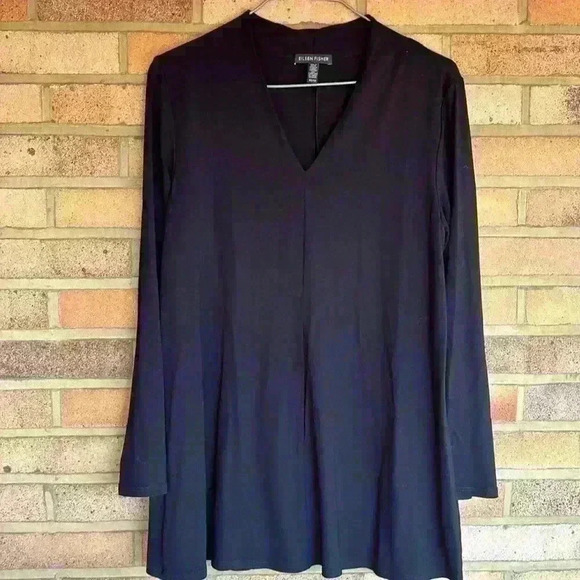 Eileen Fisher long sleeve v neck oversize stretchy swing style tunic top XS - Picture 1 of 9